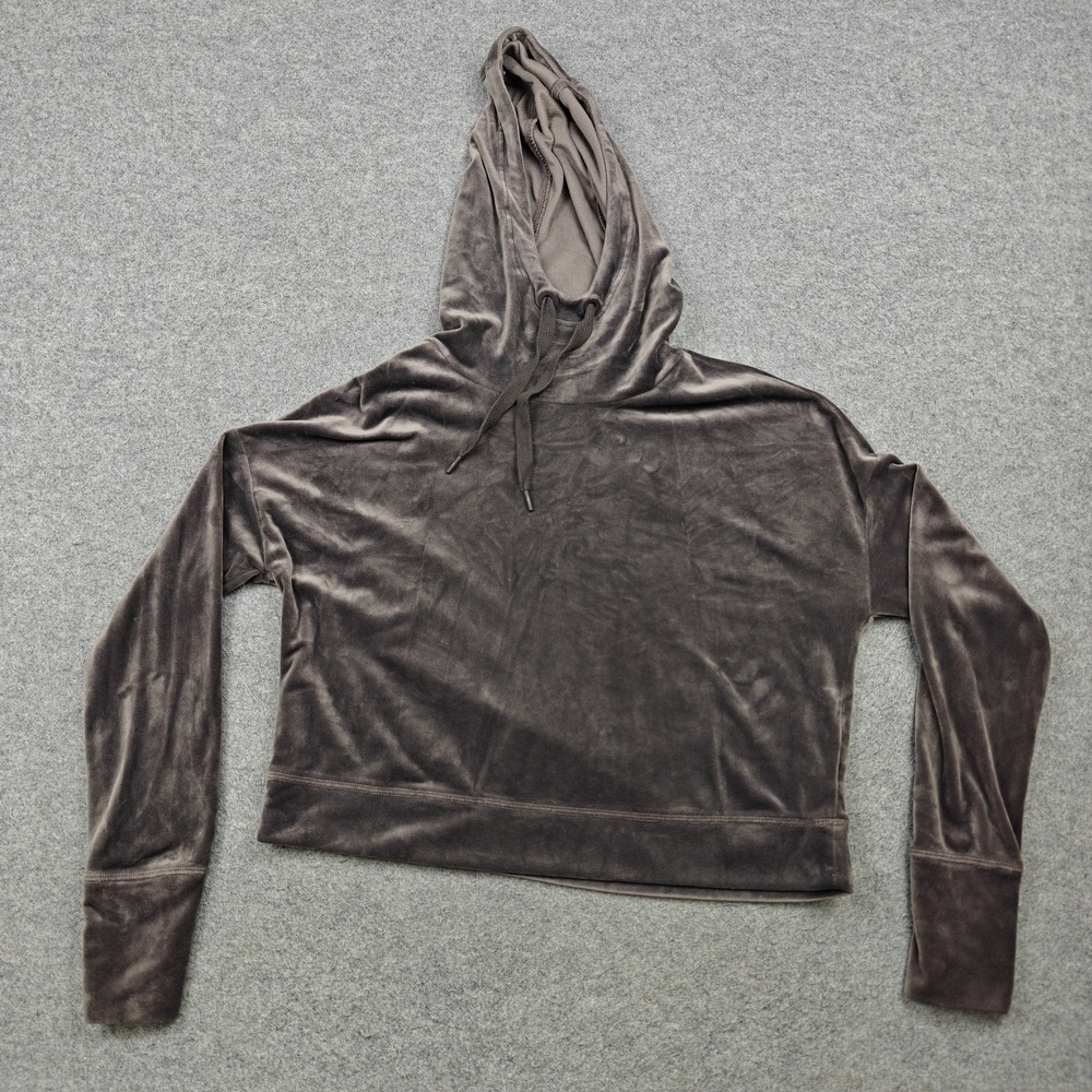 Aerie OFFLINE Hoodie Womens Small Gray Velour Pullover Hooded Relaxed Stretch